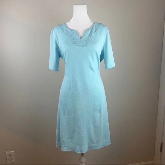 Talbots Petite Medium Robin Egg Blue Jersey Knit Shift Tunic Dress - Picture 2 of 7
